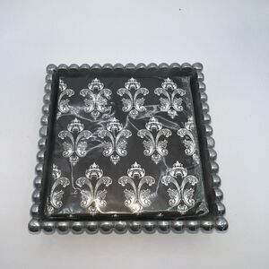 Pewter Beaded Napkin Box With Fleur De Lis Napkins Collectable Decor Serving